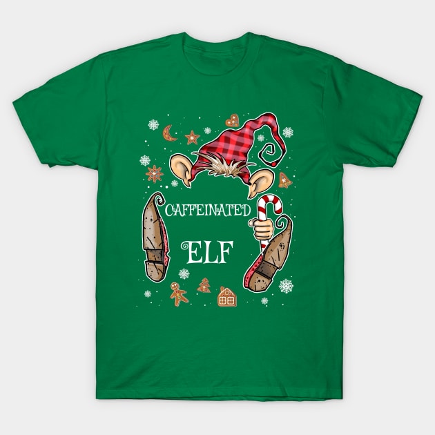 Funny Caffeinated Elf Xmas Gnome Costume T-Shirt by ArtedPool